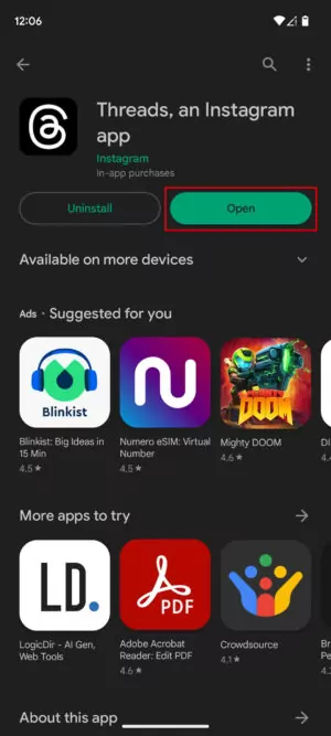 Meta's Threads app open