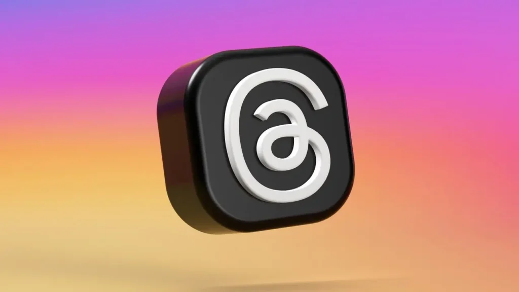 a 3d icon of threads from Meta on an Instagram gradient background.