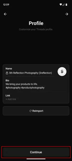 Meta's Threads app Profile - importing continue